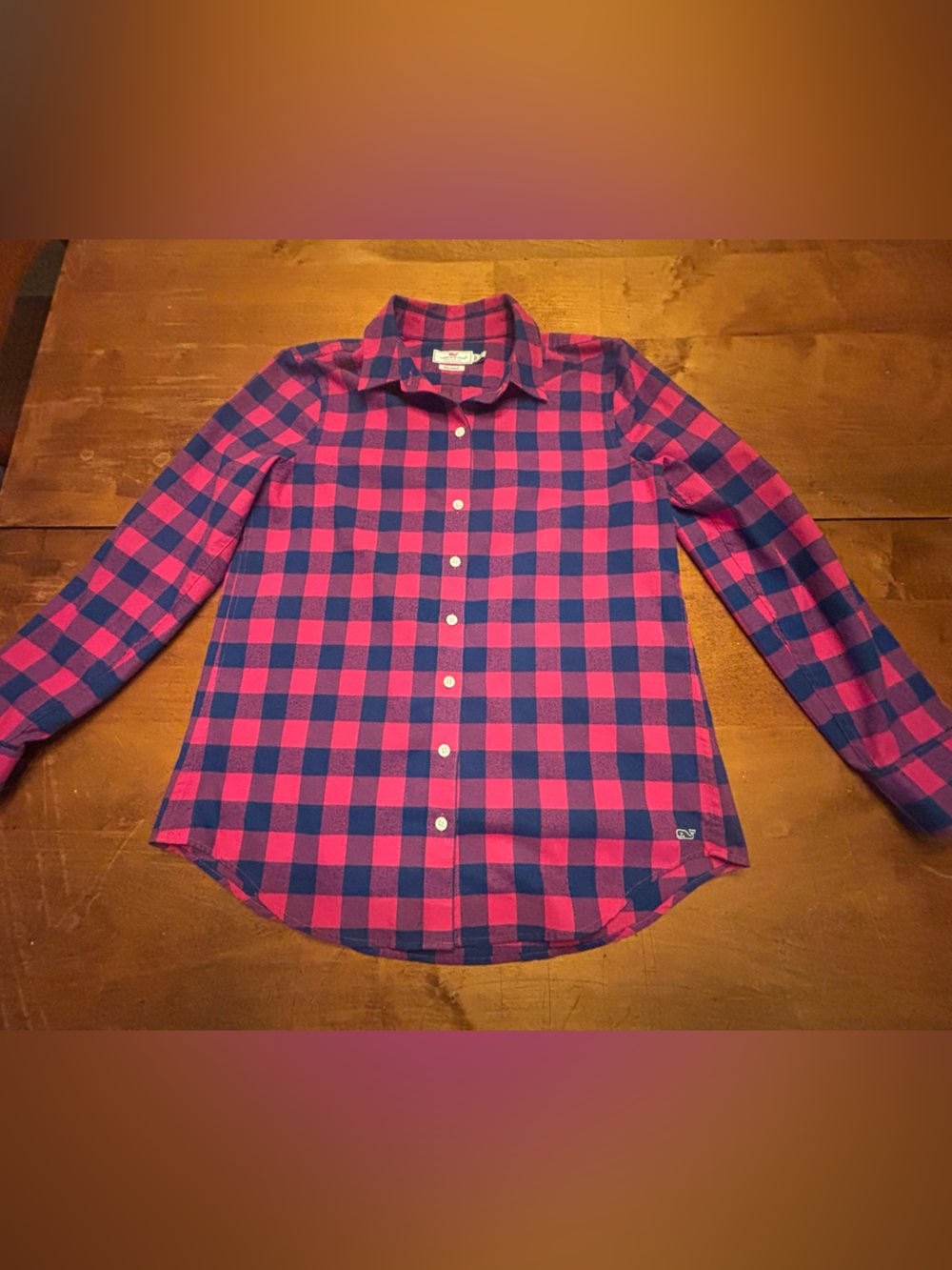 Vineyard Vines Pink and Navy Buffalo Check Shirt